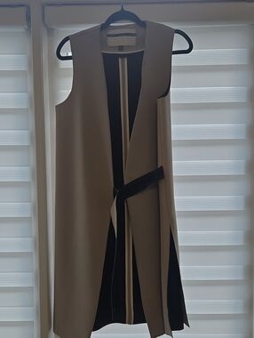 Topshop Beige and Black Sleeveless Midi Vest Dress